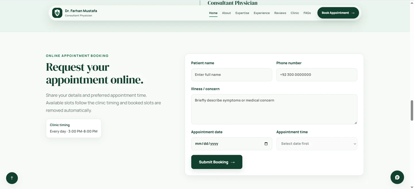 Doctor website appointment section